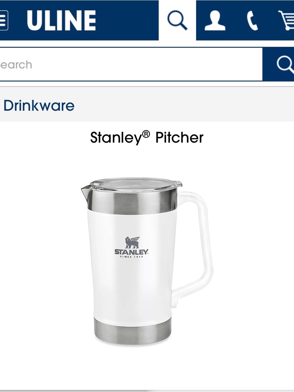 Stanley White and Silver 64oz Insulated Pitcher with Handle